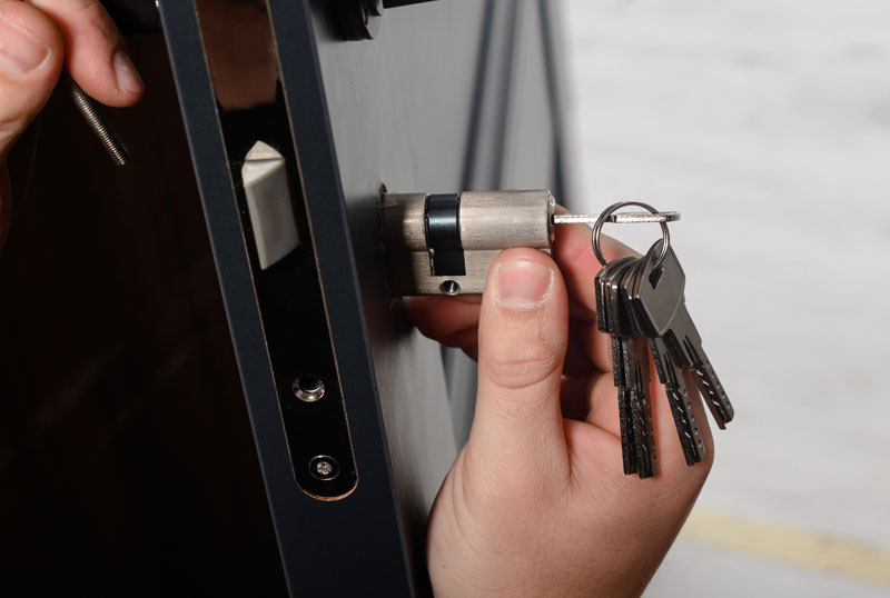 close up of a lock being installed into a door